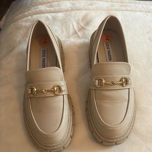 Steve Madden Cream Loafers with Gold Horsebit